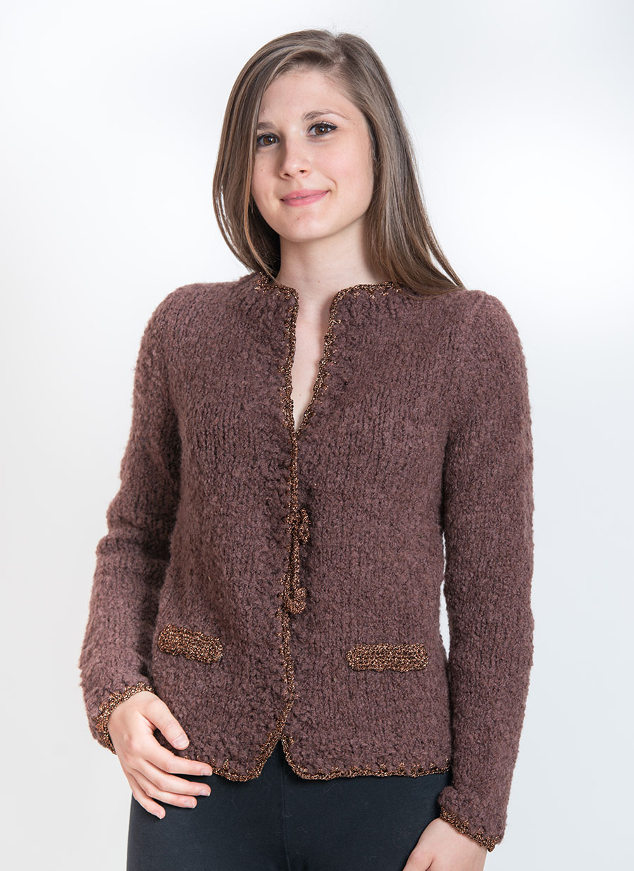 Cardigan modello Chanel viola